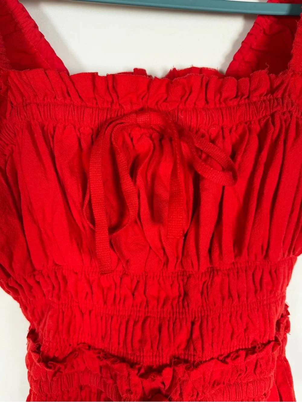 Free People Red Puff Sleeve Smocked Peplum Top - Cottage, Boho